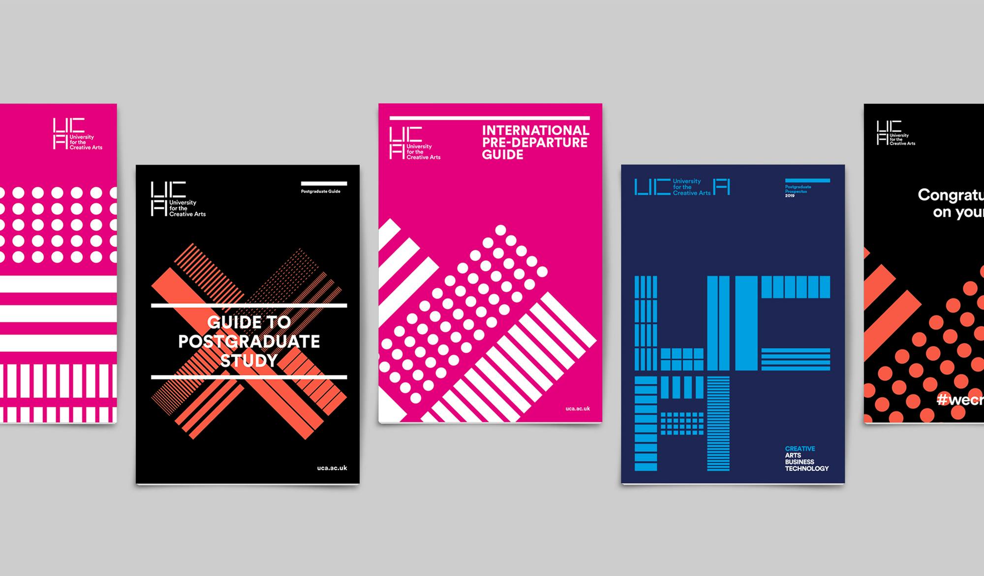 Various promotional materials for the University for the Creative Arts, designed by Extract Studio